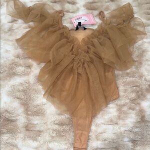 Ruffled Tan Bodysuit
